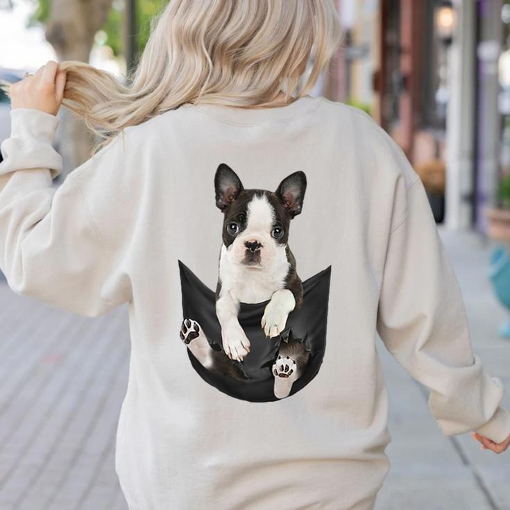 Dog Lovers Boston Terrier In Pocket Dog Face For Men Women Kids Women's Sweatshirt Back Print