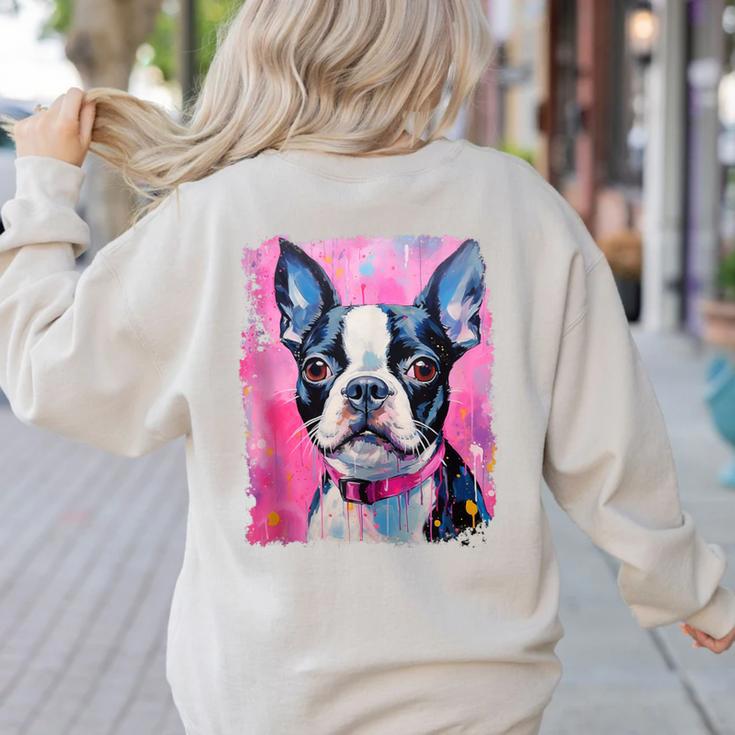Dog Pink Boston Terrier Women's Sweatshirt Back Print