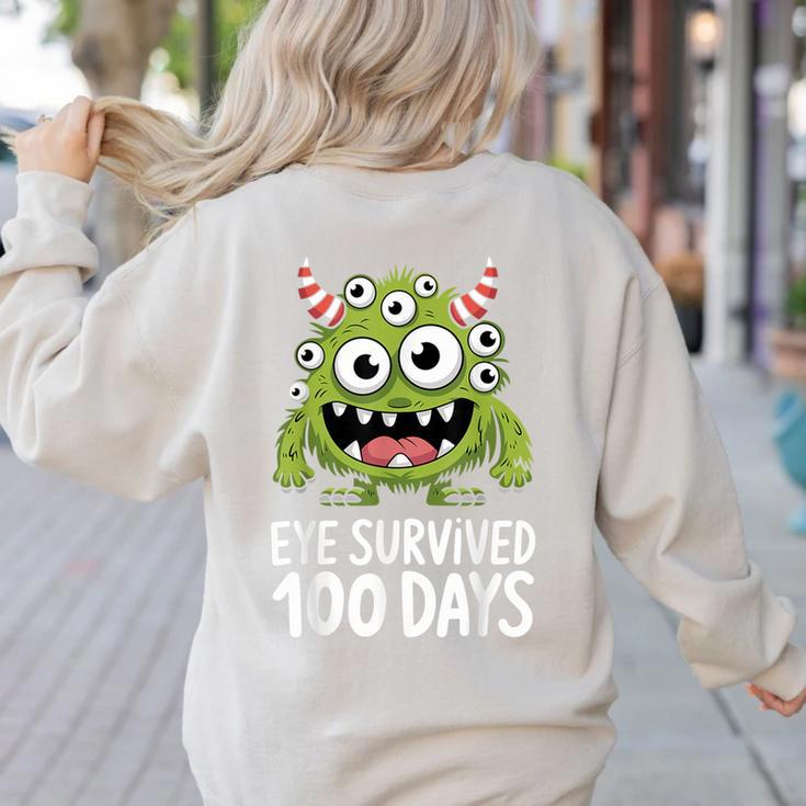 Eye Survived 100 Days Of School Monster Lover Teacher Kids Women's Sweatshirt Back Print Eye Survived 100 Days Of School Monster Lover Teacher Kids Women's Sweatshirt Back Print