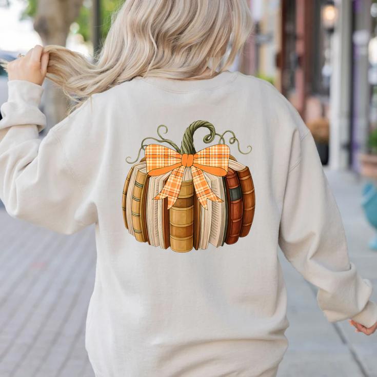 Fall Book Pumpkin Halloween Teacher Librarian Thanksgiving Women's Sweatshirt Back Print