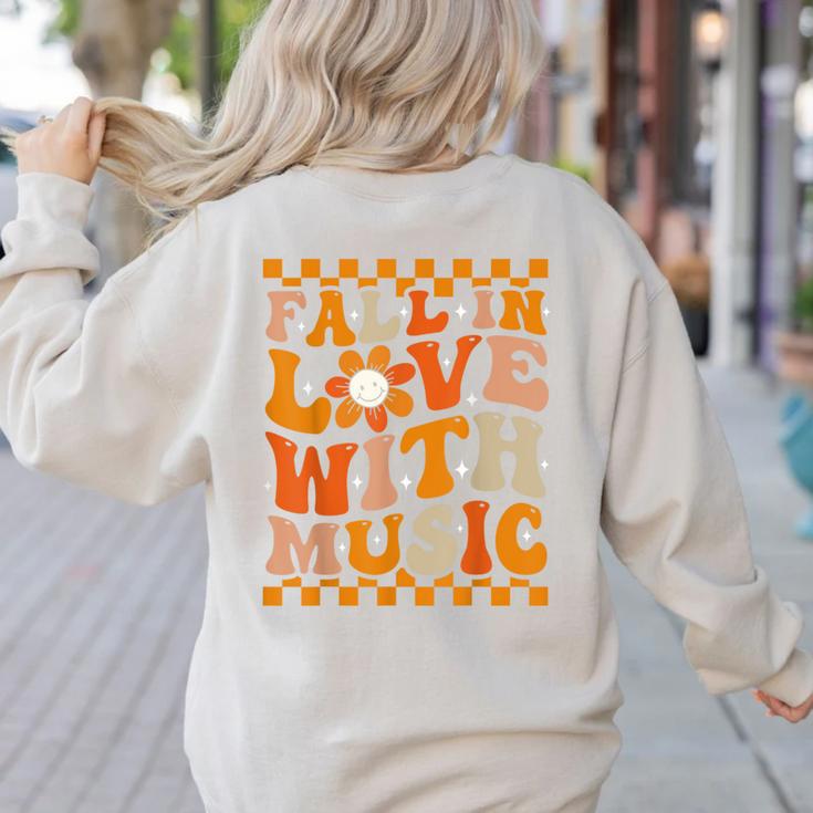 Fall In Love With Music Groovy Thanksgiving Music Teacher Men Women Girls Kids Women's Sweatshirt Back Print Fall In Love With Music Groovy Thanksgiving Music Teacher Men Women Girls Kids Women's Sweatshirt Back Print