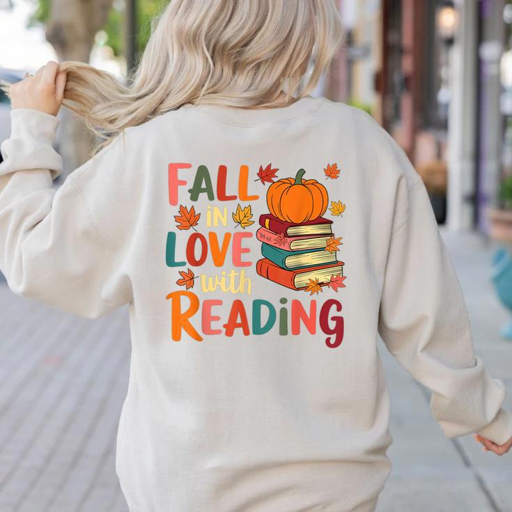 Fall In Love With Reading Autumn Thanksgiving Shirt Teacher Women's Sweatshirt Back Print Fall In Love With Reading Autumn Thanksgiving Shirt Teacher Women's Sweatshirt Back Print