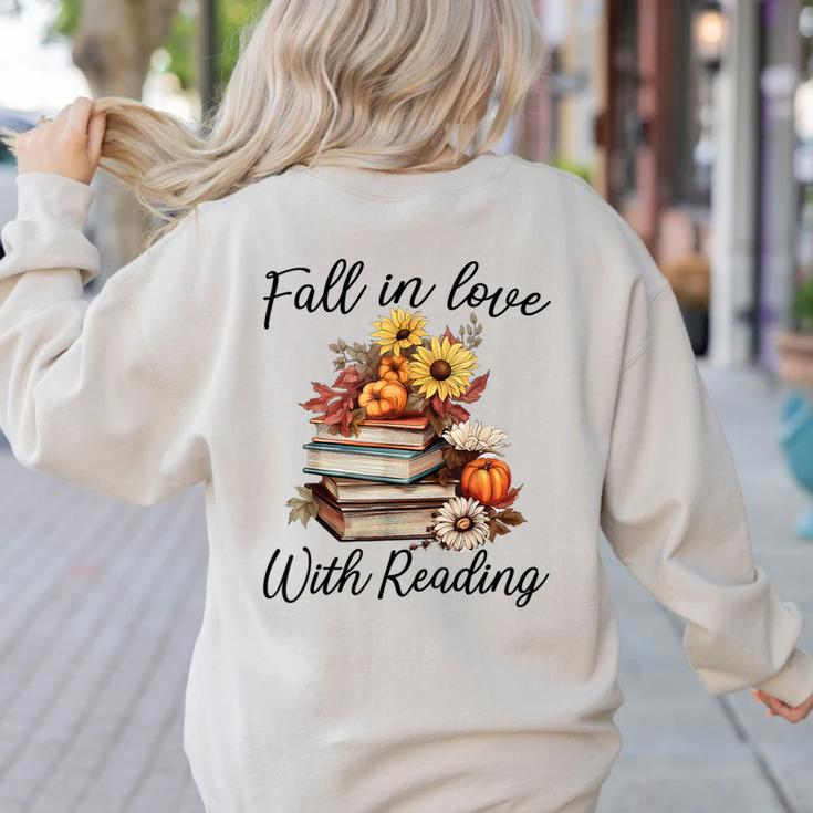 Fall In Love With Reading Book Autumn Teachers Pumpkins Women's Sweatshirt Back Print Fall In Love With Reading Book Autumn Teachers Pumpkins Women's Sweatshirt Back Print