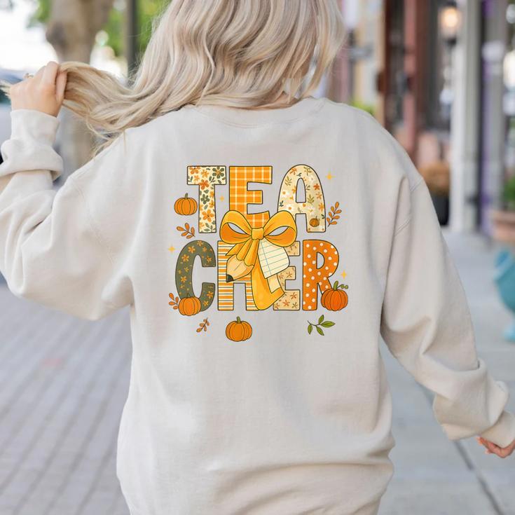 Fall Teacher Pumpkin Coquette Bow Autumn Classroom Women's Sweatshirt Back Print Fall Teacher Pumpkin Coquette Bow Autumn Classroom Women's Sweatshirt Back Print