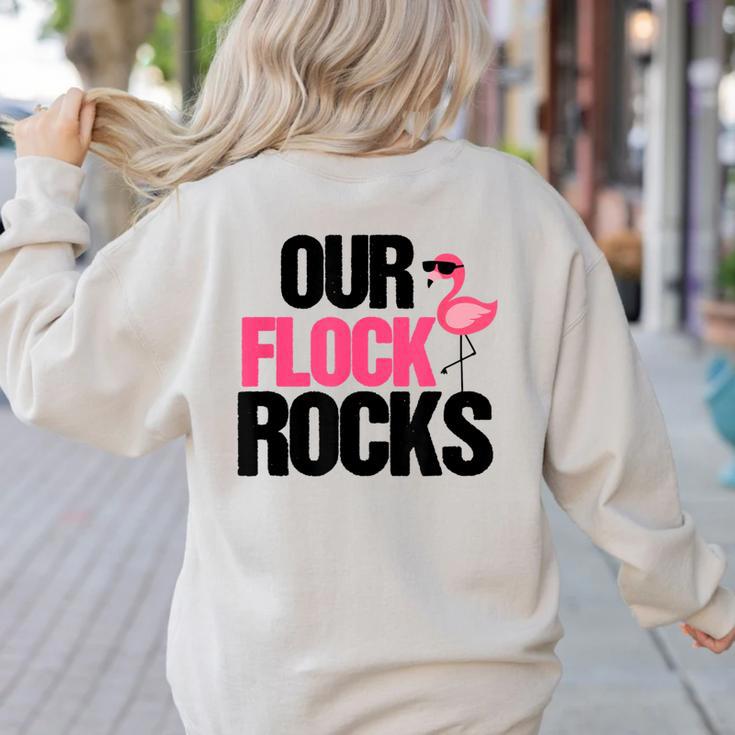 Our Flock Rocks Flamingo Mother's Day Teacher Women's Sweatshirt Back Print Our Flock Rocks Flamingo Mother's Day Teacher Women's Sweatshirt Back Print