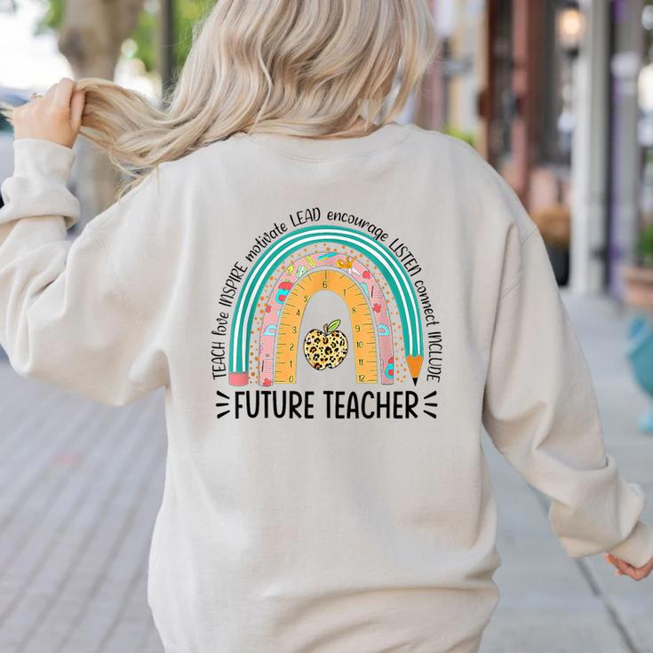 Future Teacher Cute Rainbow Leopard Teacher Outfit For Men Women Girls Kids Women's Sweatshirt Back Print Future Teacher Cute Rainbow Leopard Teacher Outfit For Men Women Girls Kids Women's Sweatshirt Back Print