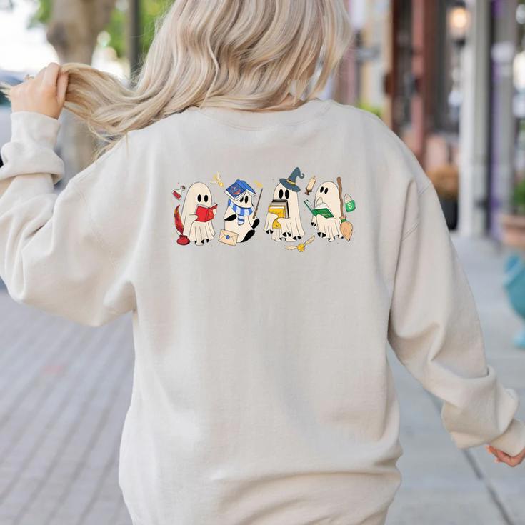 Ghost Book Reading Books Lover Teacher Happy Halloween Women's Sweatshirt Back Print Ghost Book Reading Books Lover Teacher Happy Halloween Women's Sweatshirt Back Print