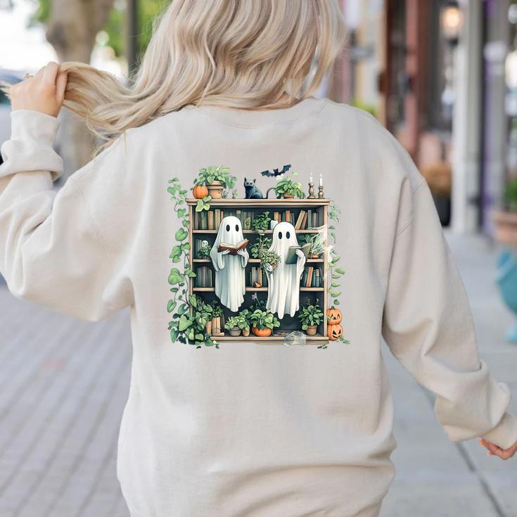 Ghost Plant Library Halloween Reading Books Teacher Vintage Women's Sweatshirt Back Print