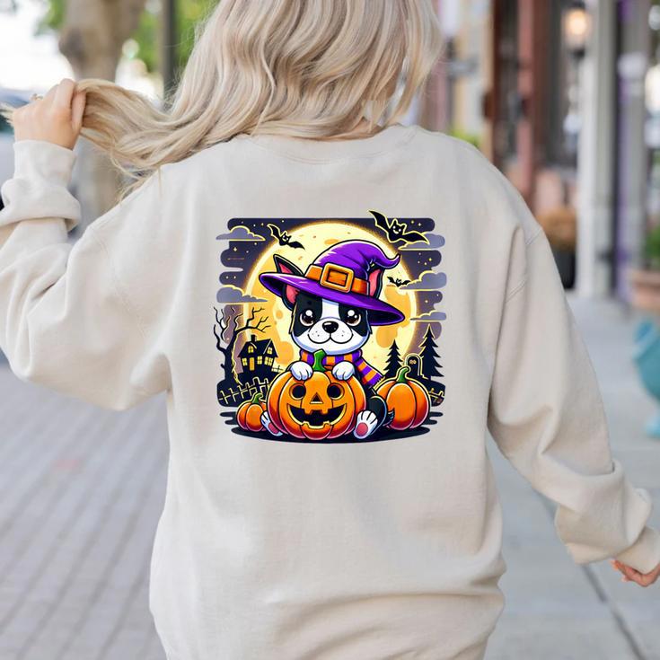 Halloween Boston Terrier Dog Breed With Jack O' Lantern Art Women's Sweatshirt Back Print