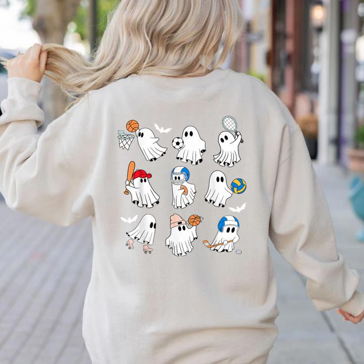 Halloween PE Teacher Ghost Playing Soccer Football Baseball Women's Sweatshirt Back Print Halloween PE Teacher Ghost Playing Soccer Football Baseball Women's Sweatshirt Back Print