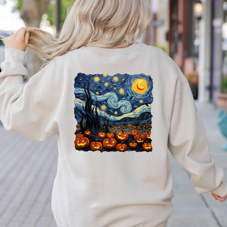 Halloween Pumpkin Starry Night Van Gogh Art Teacher Women's Sweatshirt Back Print Halloween Pumpkin Starry Night Van Gogh Art Teacher Women's Sweatshirt Back Print
