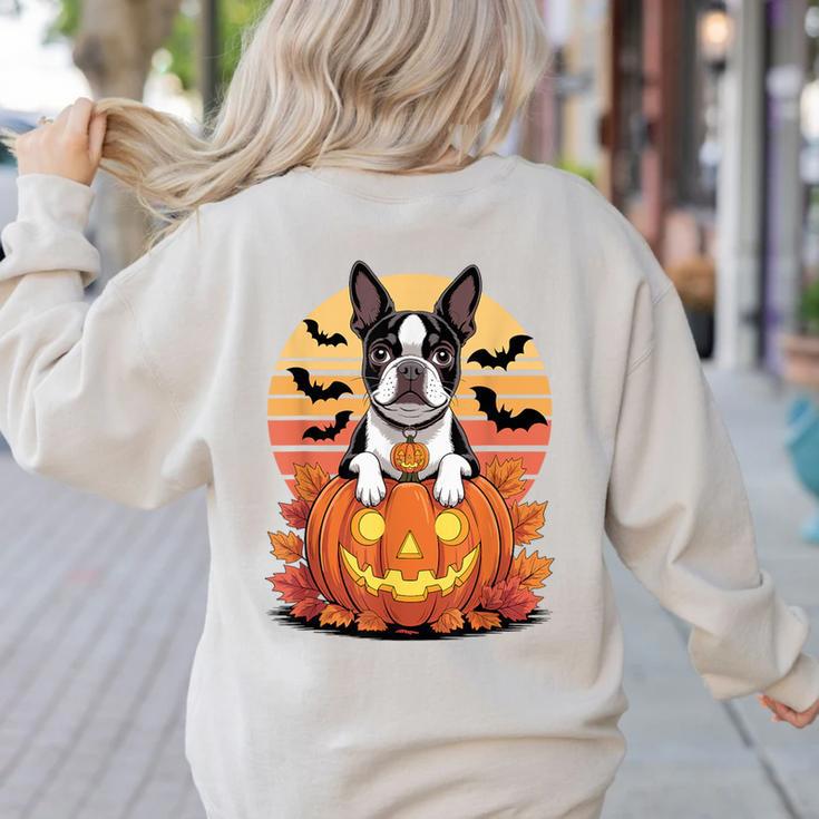 Halloween Retro Boston Terrier Women's Sweatshirt Back Print