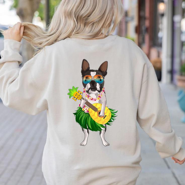 Hawaiian Boston Terrier Dog Pineapple Ukulele Summer For Men Women Girls Kids Women's Sweatshirt Back Print