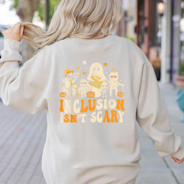 Inclusion Isn't Scary Mummy Boo Ghost Halloween SLP Teacher Women's Sweatshirt Back Print