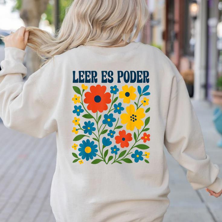 Leer Es Poder Cute Floral Boho Spanish Teacher Reading Women's Sweatshirt Back Print Leer Es Poder Cute Floral Boho Spanish Teacher Reading Women's Sweatshirt Back Print