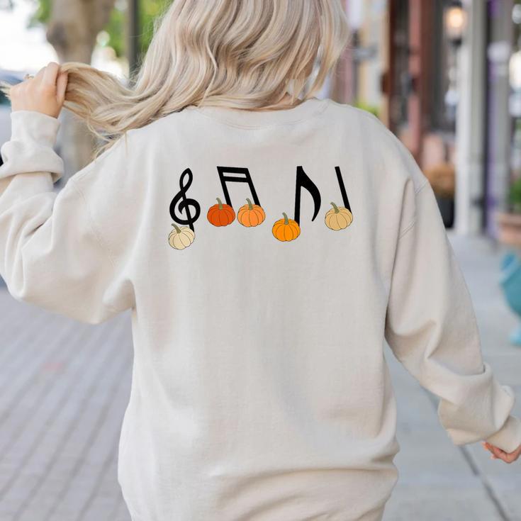 Music Notes Pumpkin Music Teacher Musician Fall Halloween Men Women Kids Women's Sweatshirt Back Print