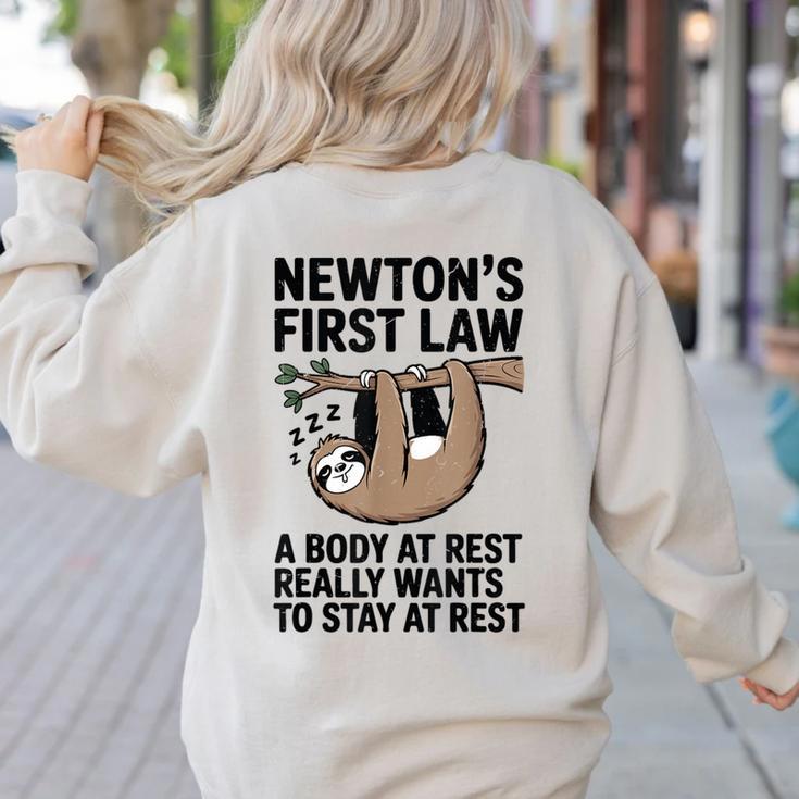 Newtons First Law Physics Jokes Science Teacher Women's Sweatshirt Back Print