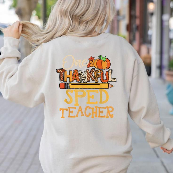 One Thankful Sped Teacher Cute Thanksgiving Women Women's Sweatshirt Back Print