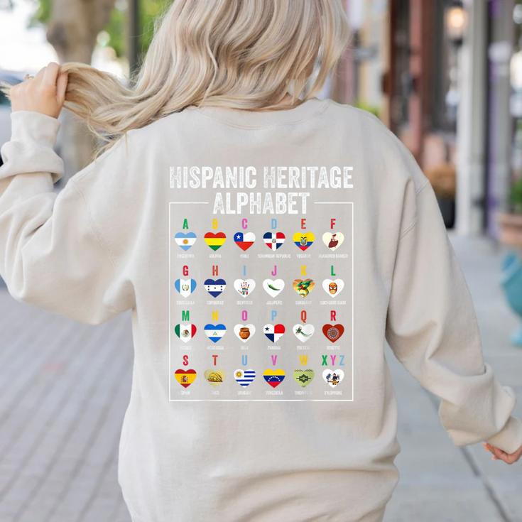 Hispanic Flags Alphabet Hearts Latin Heritage For Teacher Women's Sweatshirt Back Print Hispanic Flags Alphabet Hearts Latin Heritage For Teacher Women's Sweatshirt Back Print