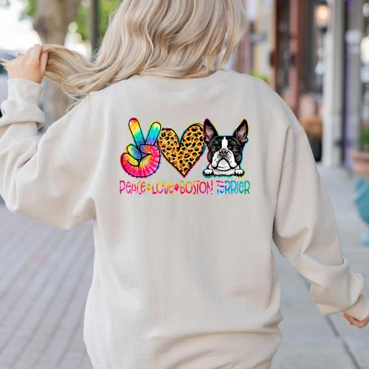 Peace Love Boston Terrier Tie Dye Dog Lover For Men Women Girls Kids Women's Sweatshirt Back Print