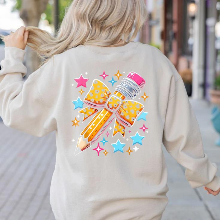 Pencil Leopard Coquette Bow Teacher Life Back To School Women's Sweatshirt Back Print Pencil Leopard Coquette Bow Teacher Life Back To School Women's Sweatshirt Back Print