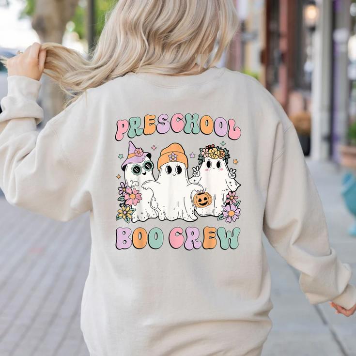 Preschool Boo Crew Groovy Halloween Floral Ghost Teacher Men Women Kids Women's Sweatshirt Back Print