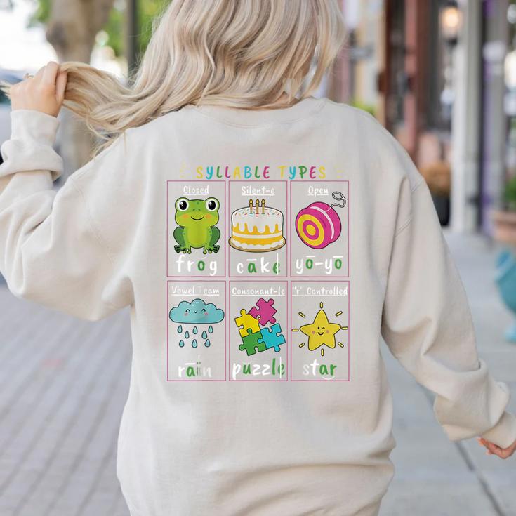 Reading Teacher Syllable Types Phonics Phonemic Awareness Women's Sweatshirt Back Print Reading Teacher Syllable Types Phonics Phonemic Awareness Women's Sweatshirt Back Print