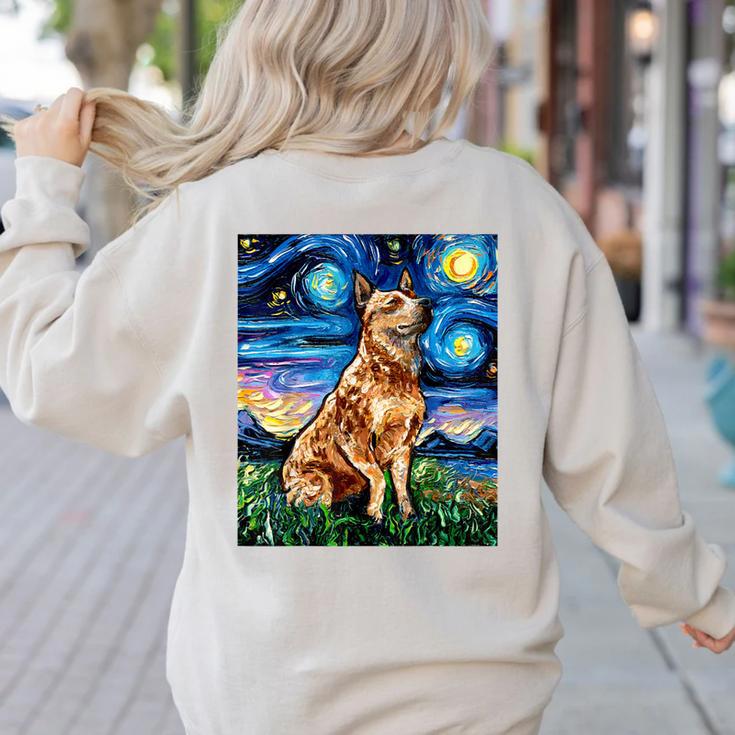 Red Heeler Starry Night Cattle Dog Colorful Art By Aja For Men Women Girls Kids Women's Sweatshirt Back Print