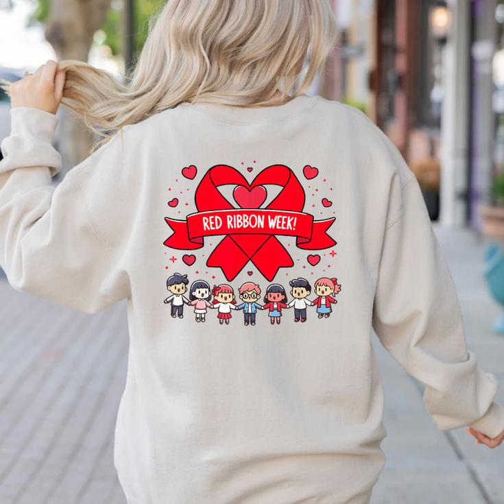 Red Ribbon Week Awareness For Students And Teachers Men Women Girls Kids Women's Sweatshirt Back Print Red Ribbon Week Awareness For Students And Teachers Men Women Girls Kids Women's Sweatshirt Back Print