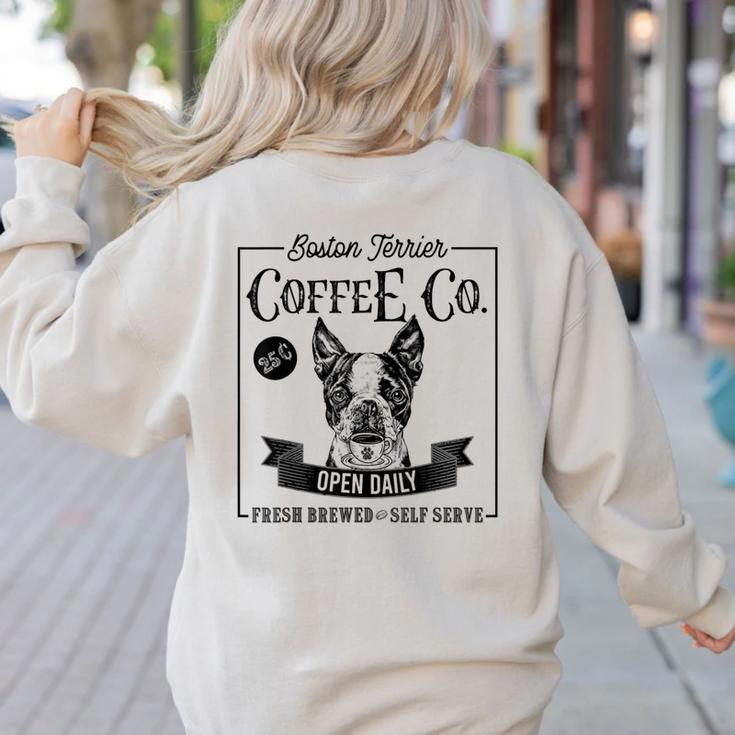 Retro Boston Terrier Coffee Dog Mom Coffee Lover Women's Sweatshirt Back Print