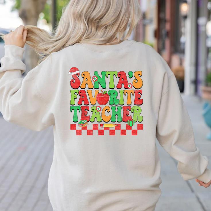 Santas Favorite Teacher Retro Groovy Christmas Xmas Women Women's Sweatshirt Back Print