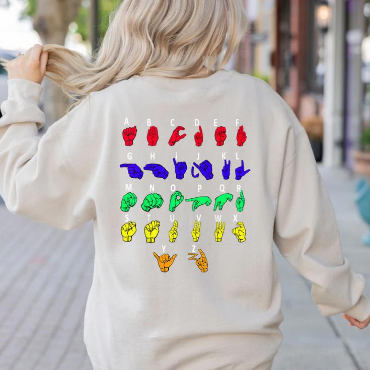 Sign Language Alphabet For ASL Interpreter Deaf Teacher Stud For Men Women Girls Kids Women's Sweatshirt Back Print