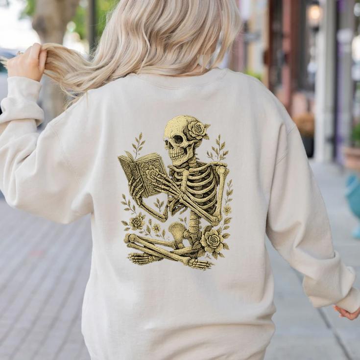 Skeleton Book Floral Skull Halloween Teacher Costume Women's Sweatshirt Back Print Skeleton Book Floral Skull Halloween Teacher Costume Women's Sweatshirt Back Print