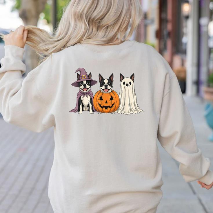 Spooky Ghost Boston Terrier Pumpkin Halloween Dog Lover Women's Sweatshirt Back Print