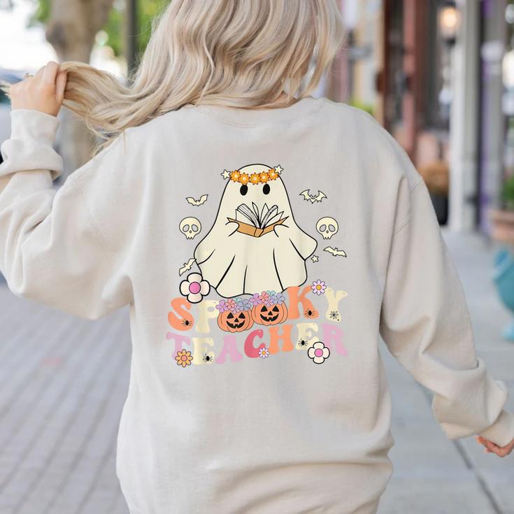 Spooky Teacher Groovy Retro Ghost Teacher Halloween 2023 For Men Women Kids Women's Sweatshirt Back Print