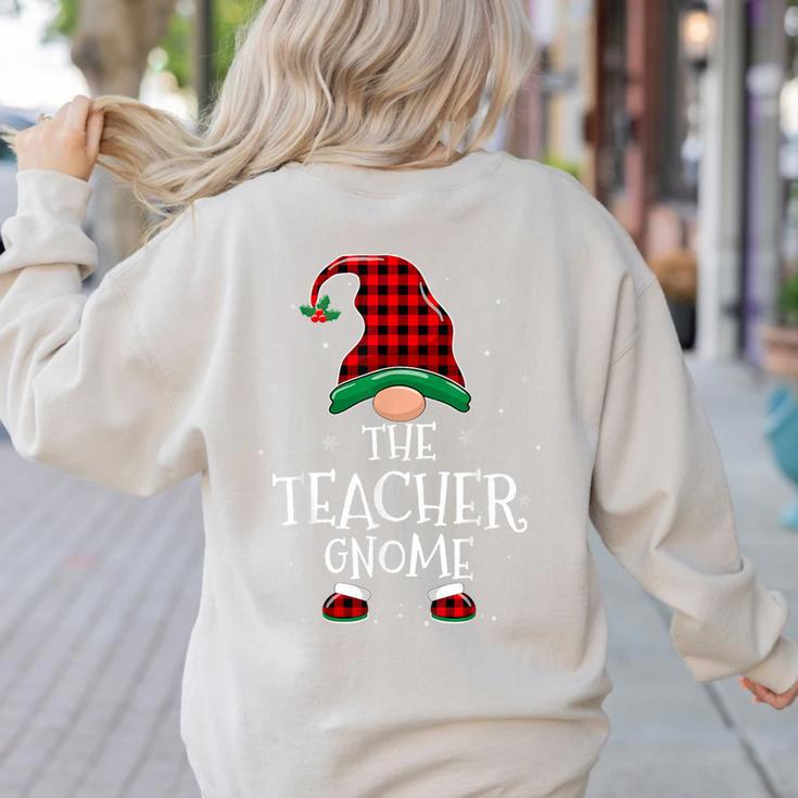 Teacher Gnome Xmas Family Matching Plaid Christmas Gnomes Women's Sweatshirt Back Print