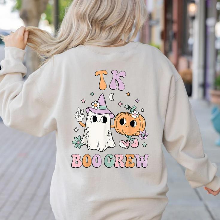 TK Boo Crew Retro Groovy Halloween Floral Ghost TK Teacher Men Women Kids Women's Sweatshirt Back Print