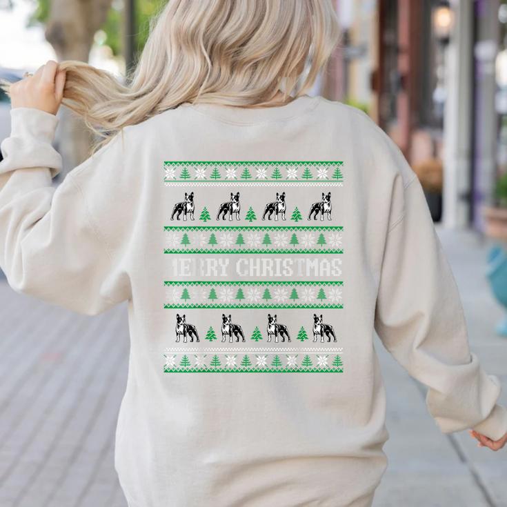 Ugly Sweater Boston Terrier Dog Christmas Dog Lover Xmas Men Women Kids Women's Sweatshirt Back Print