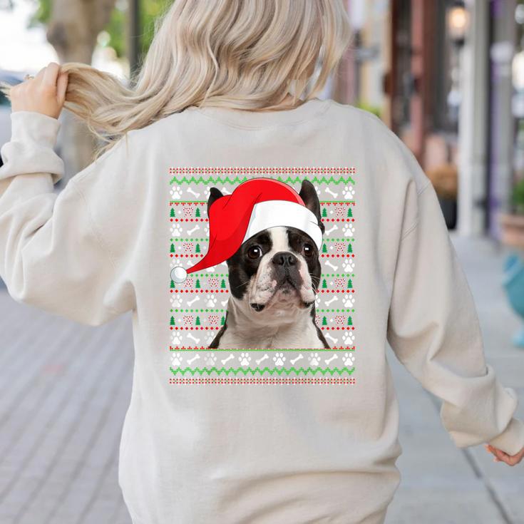 Ugly Xmas Sweater Santa Boston Terrier Dog Christmas For Men Women Kids Women's Sweatshirt Back Print