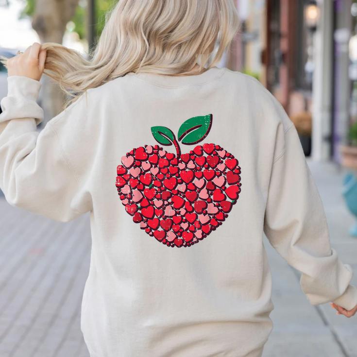 Valentines Day Teacher Hearts Apple Love Teach Women Men Women's Sweatshirt Back Print Valentines Day Teacher Hearts Apple Love Teach Women Men Women's Sweatshirt Back Print