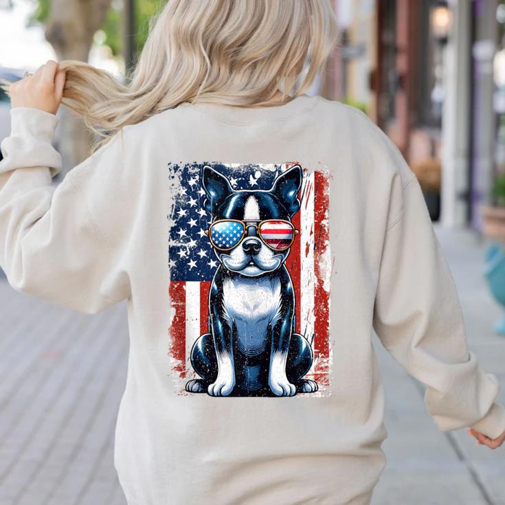 Vintage Boston Terrier Dog American USA US Flag Pets Lovers Women's Sweatshirt Back Print