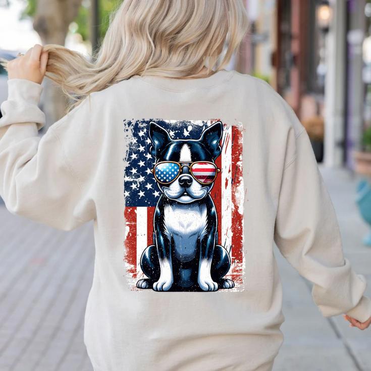 Vintage Boston Terrier Dog American USA US Flag Pets Lovers Women's Sweatshirt Back Print