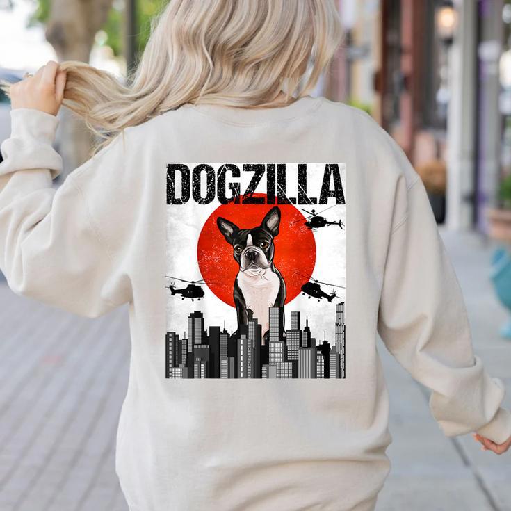 Vintage Japanese Dogzilla Boston Terrier Women's Sweatshirt Back Print