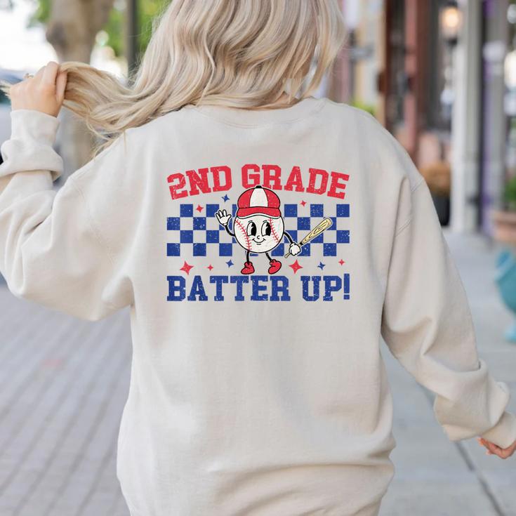 2nd Grade Batter Up Back To School Baseball Teacher Kids Women's Sweatshirt Back Print