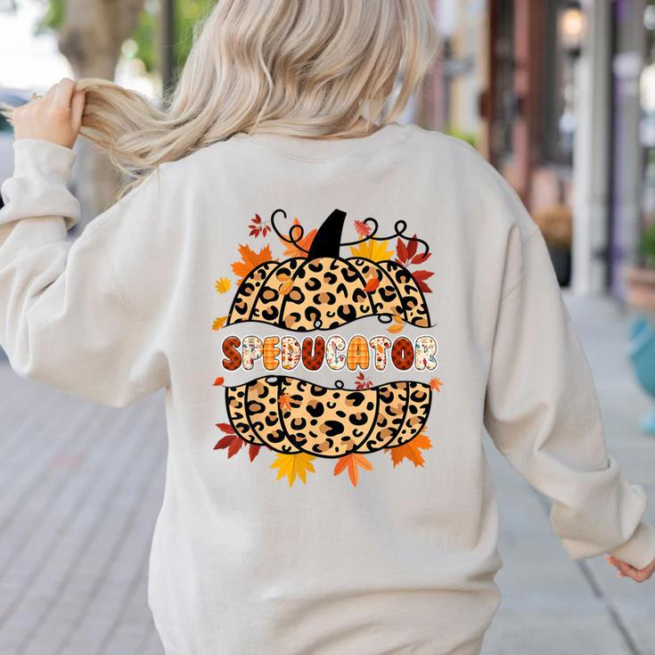 Autumn Fall SPED ED Teacher Thankful Grateful Pumpkin Retro Women's Sweatshirt Back Print