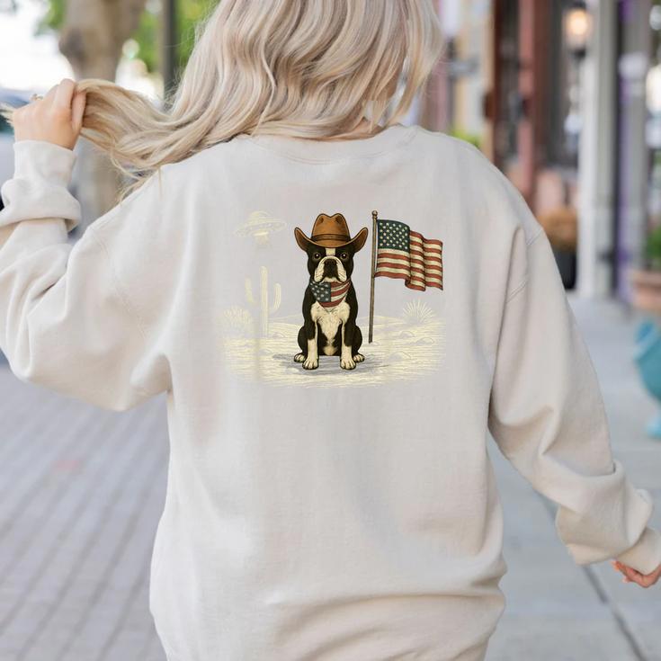 Boston Terrier 4th Of July US American Flag Dog Patriotic Women's Sweatshirt Back Print