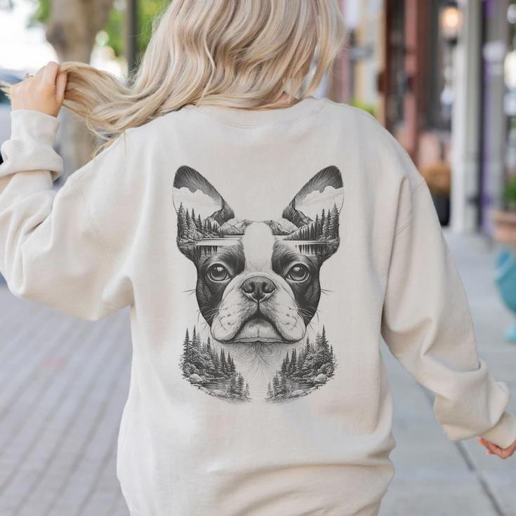 Boston Terrier Dog Bostie Nature Memorial Idea Men Women Women's Sweatshirt Back Print