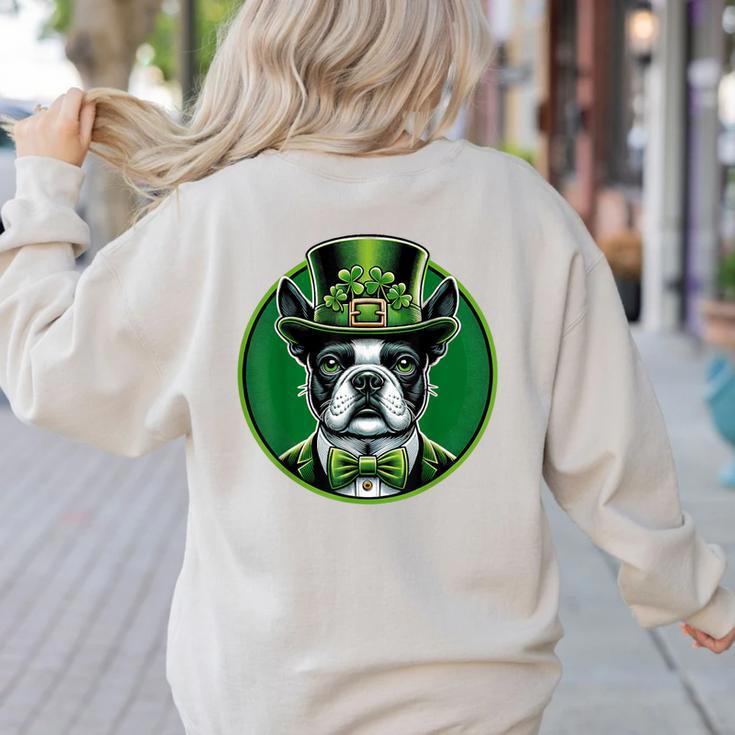 Boston Terrier Dog St Patricks Day Irish Pet Lover Men Women Kids Women's Sweatshirt Back Print