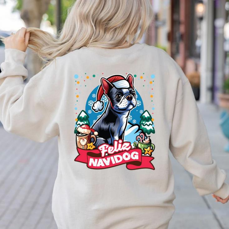 Boston Terrier Santa Claus Coffee Mug Merry Christmas Dogs Women's Sweatshirt Back Print