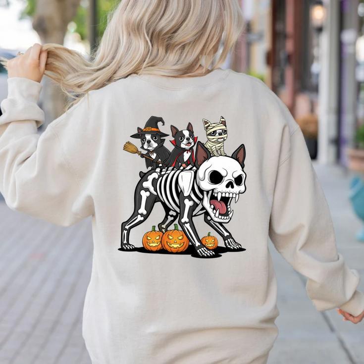 Boston Terrier Skeleton Mummy Witch Halloween Women's Sweatshirt Back Print